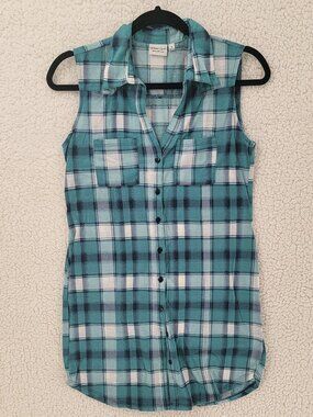 Urban Girl Sleeveless Button-Down Plaid Cotton Shirt Size Small